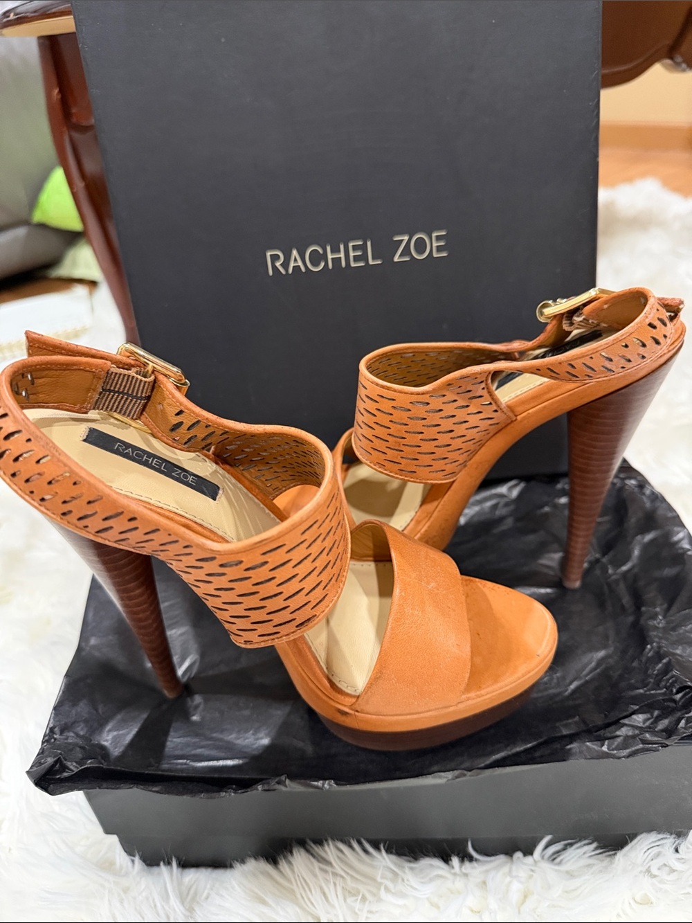 Rachel Zoe Burnt Orange Perforated Platform Heels